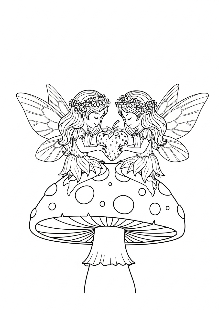 Valentine's Day Coloring Pages 15 Fairies sharing strawberry valentine coloring page