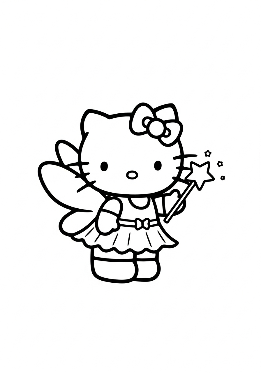 Fairy Hello Kitty with magic wand coloring page