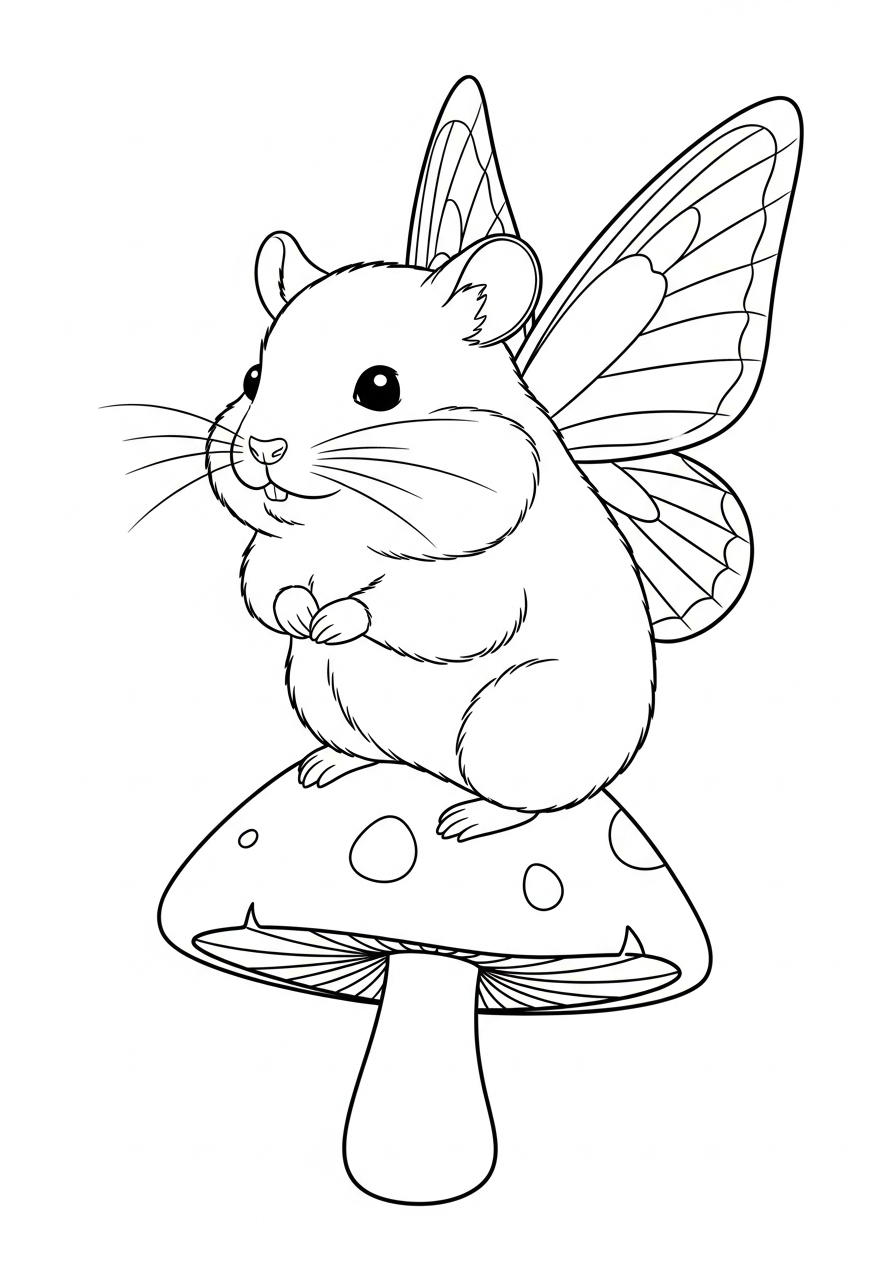 Fairy hamster with butterfly wings coloring page