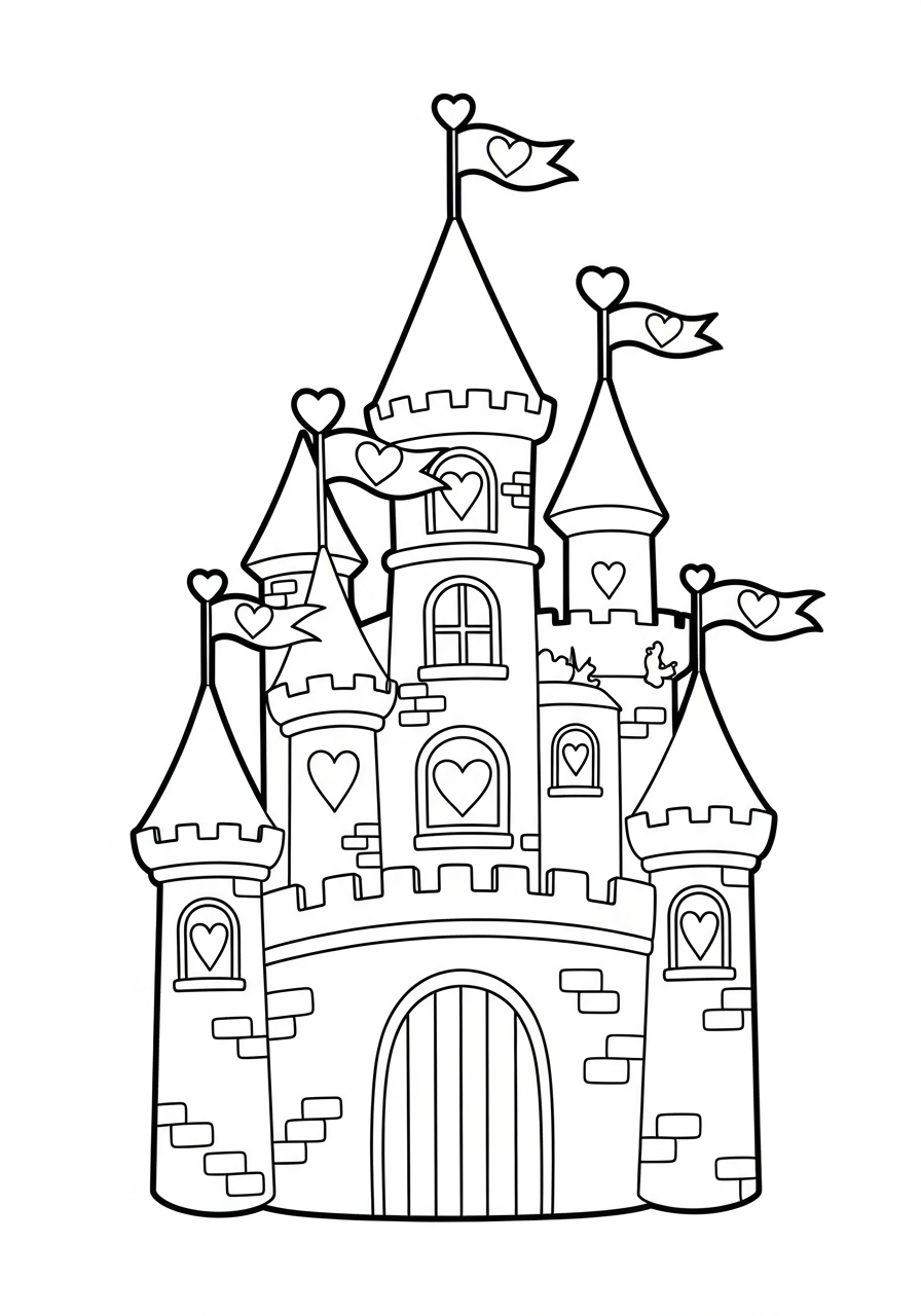 Valentine's Day Coloring Pages 16 Fairytale heart castle valentine coloring page