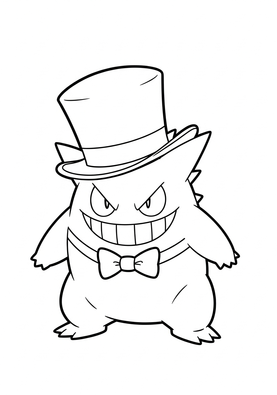 Gengar Coloring Pages 9 Fancy Gengar wearing hat coloring page