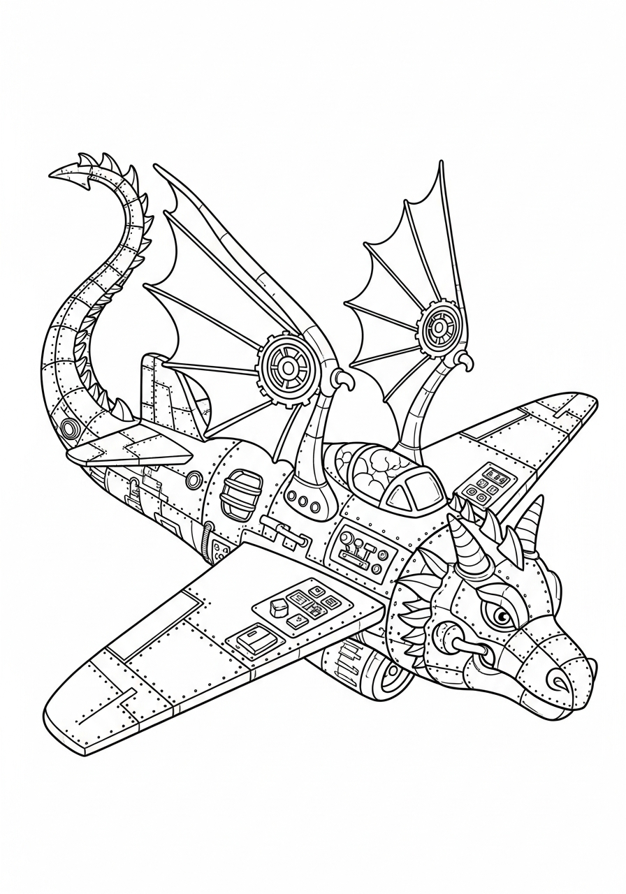 Airplane Coloring Pages 13 Fantasy dragon shaped mechanical plane coloring page