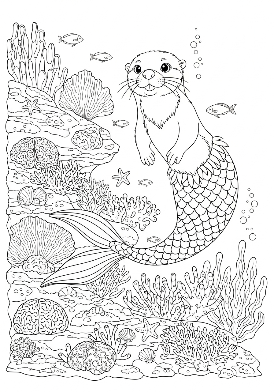 Otter Coloring Pages 11 Fantasy mermaid otter under water coloring page