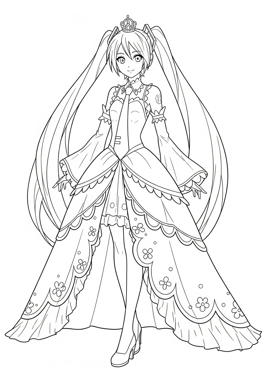 Fantasy princess Hatsune Miku coloring page