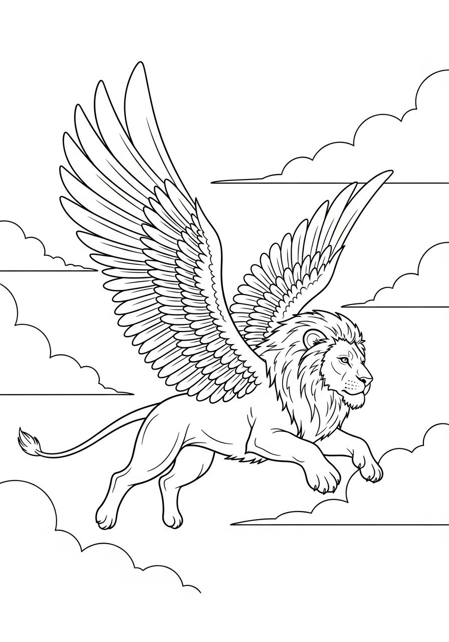 Fantasy winged griffin lion coloring page