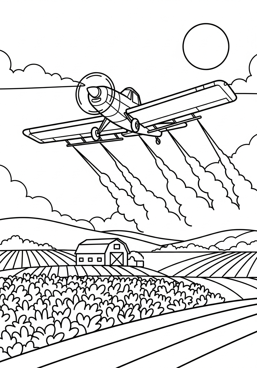 Airplane Coloring Pages 14 Farm crop duster spraying field coloring page