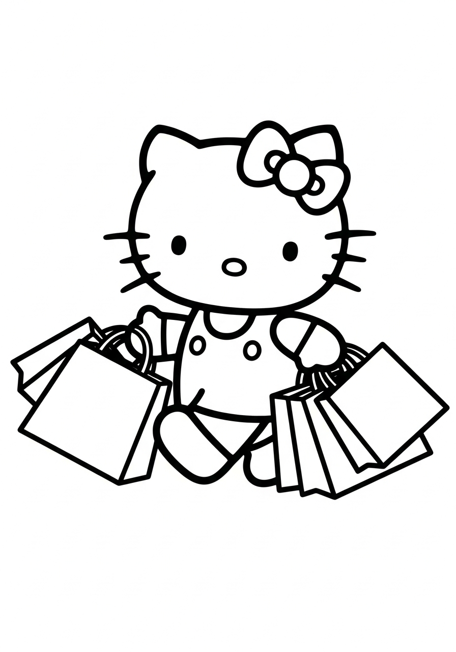 Fashionable Hello Kitty shopping bags coloring page