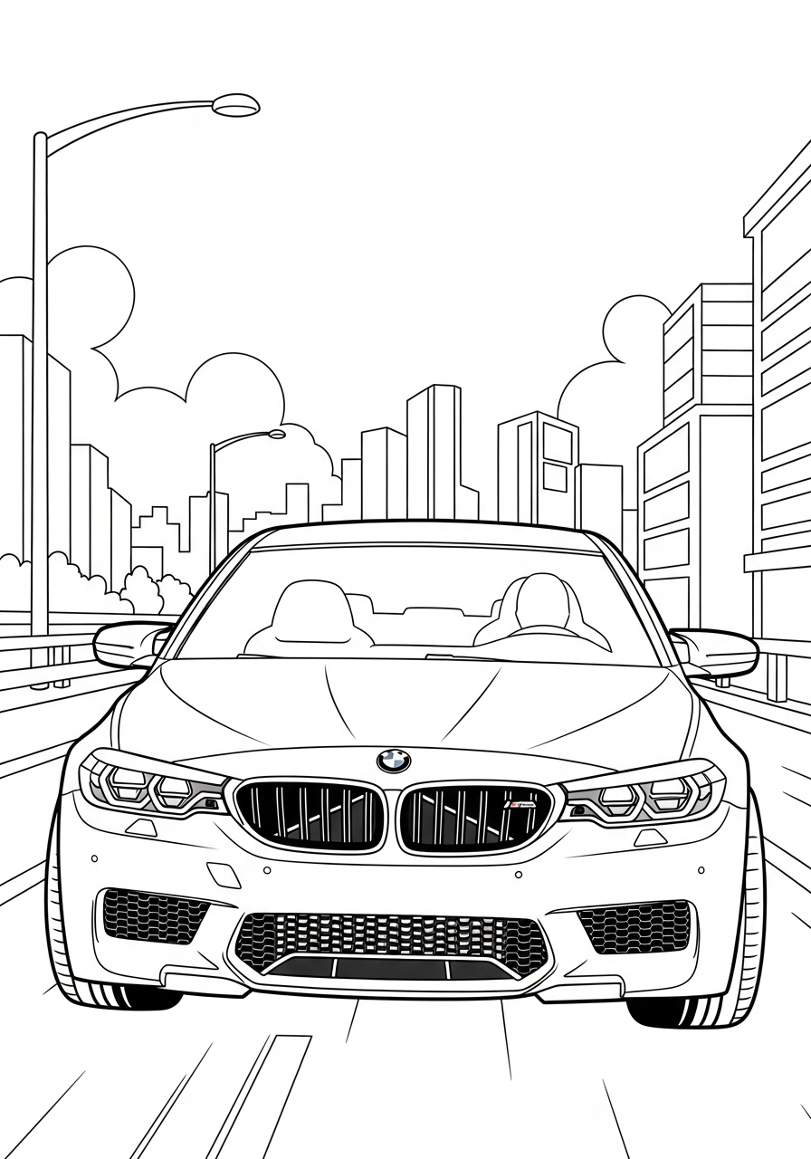 Fast BMW M5 competition car coloring page