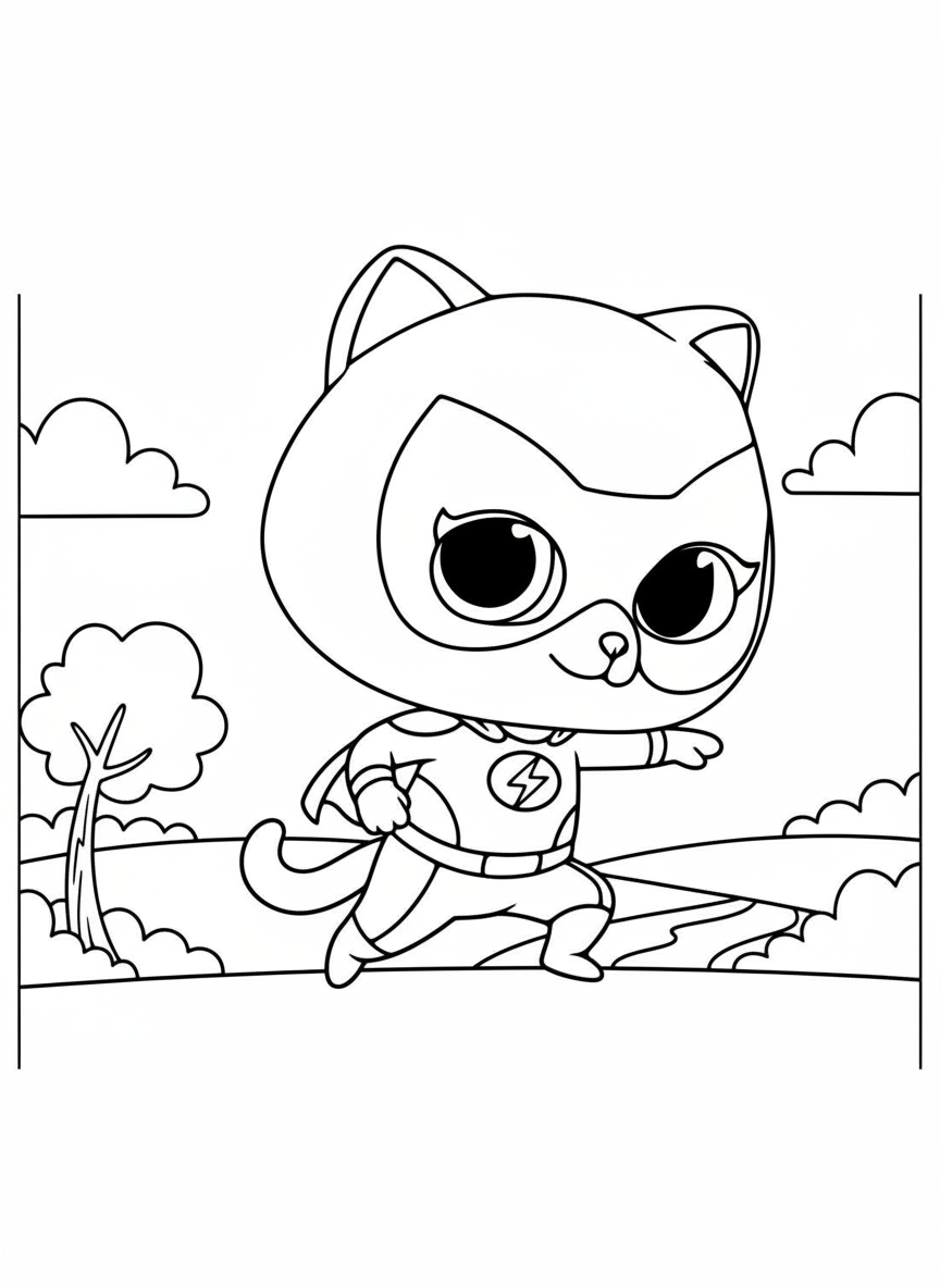 Fast Bitsy running SuperKitties coloring page