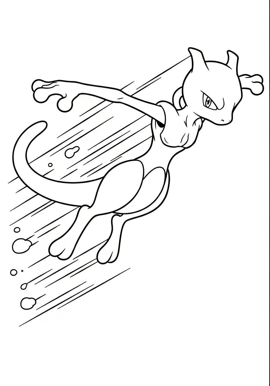 Mewtwo Coloring Pages 8 Fast flying legendary Mewtwo coloring page