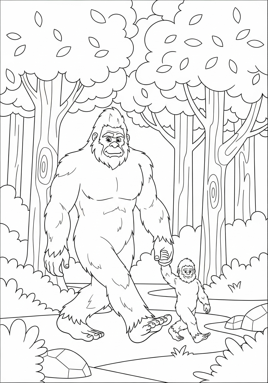 Bigfoot Coloring Pages 13 Father and child bigfoot walking coloring page