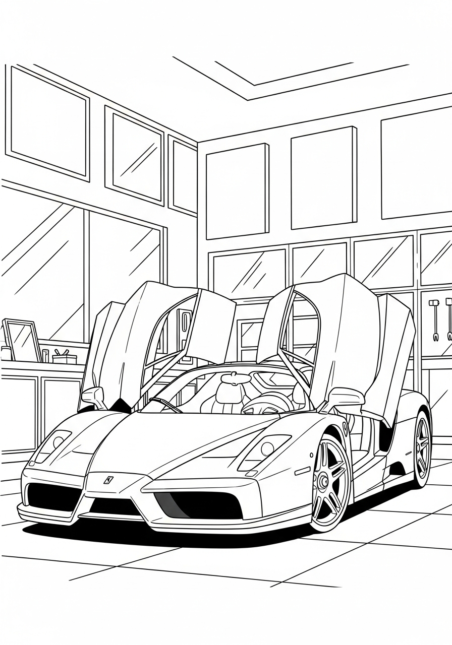 Ferrari Coloring Pages 17 Ferrari Enzo doors open garage coloring page