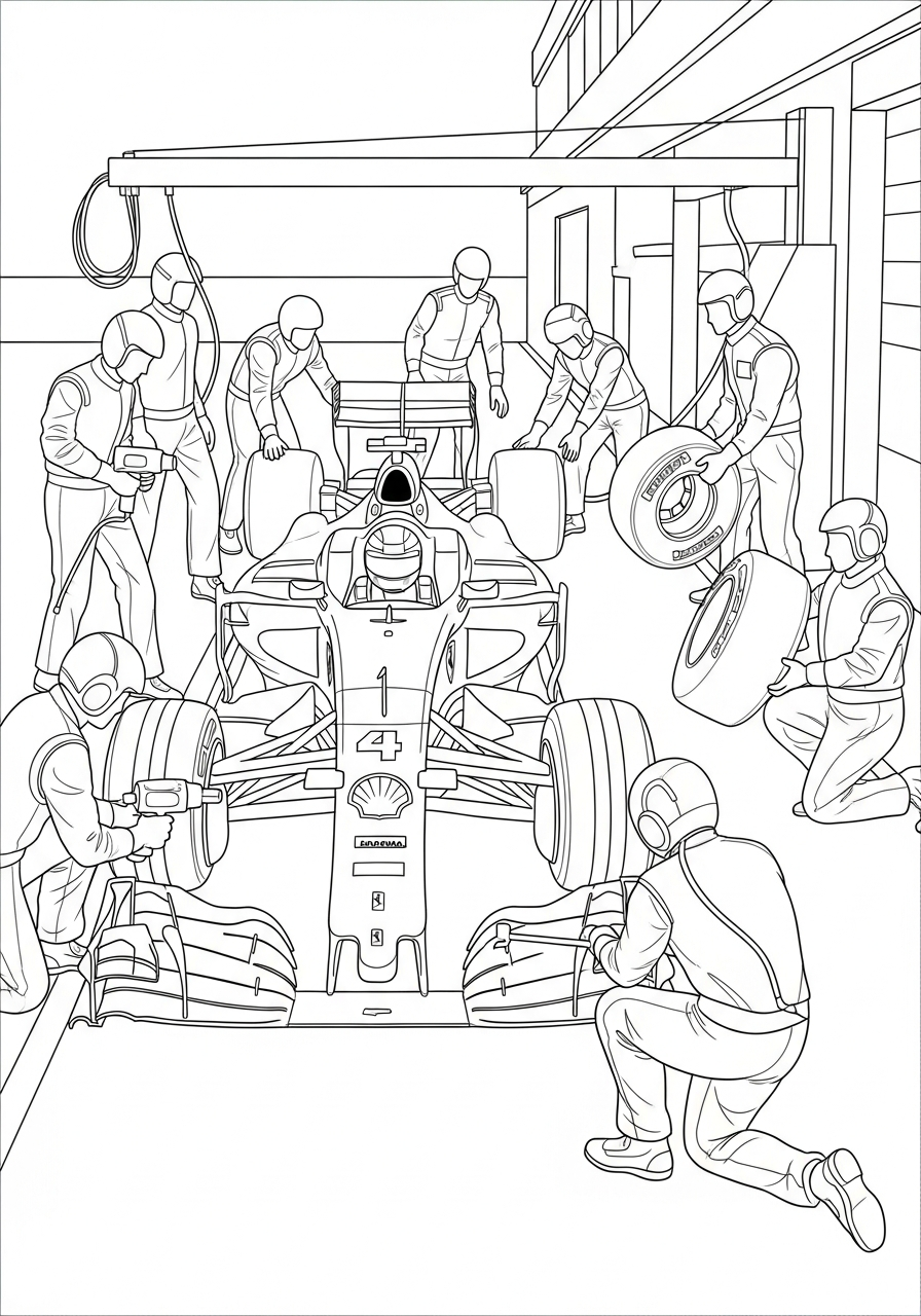 Ferrari Coloring Pages 19 Ferrari F1 pit stop crew coloring page