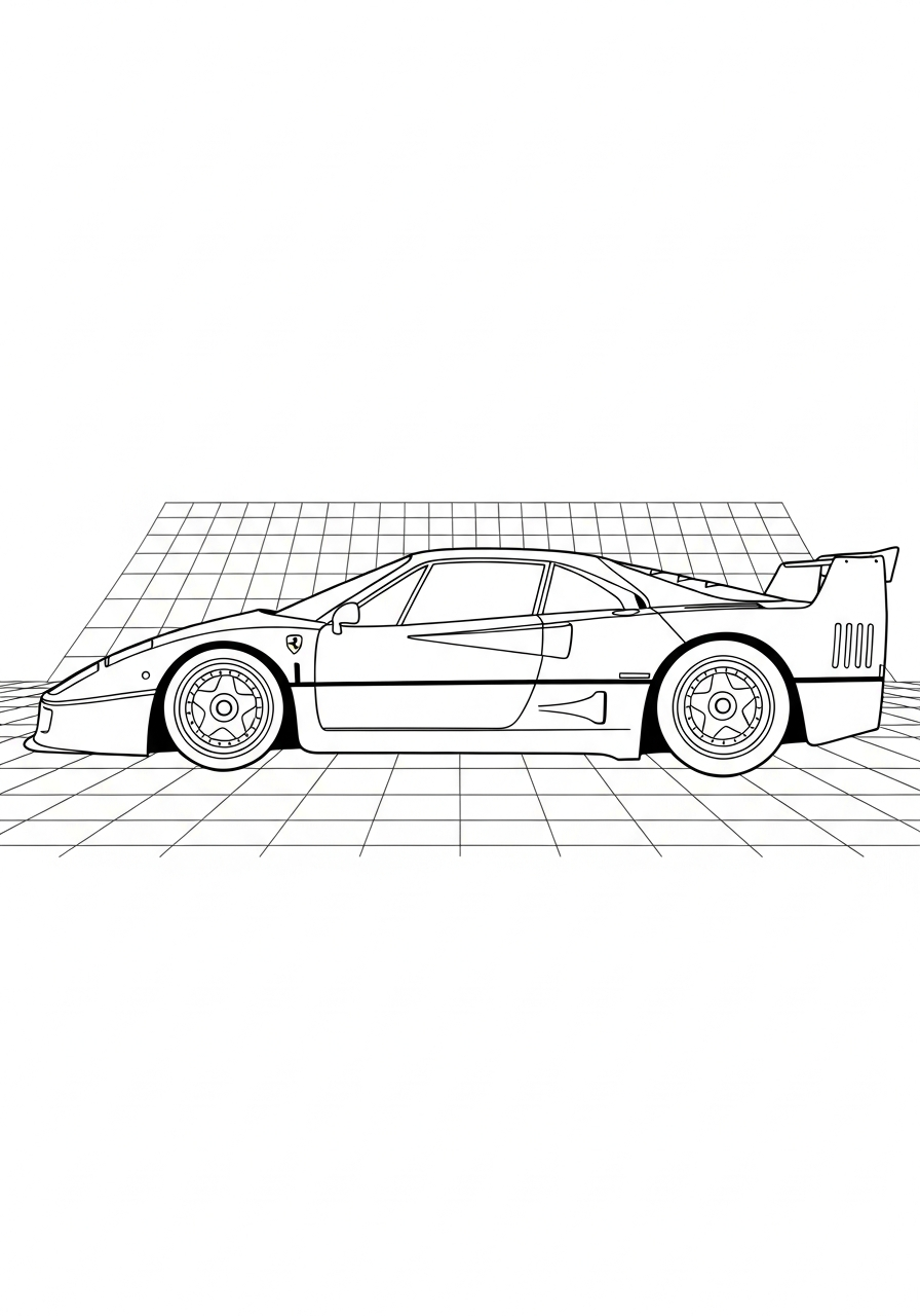 Ferrari Coloring Pages 20 Ferrari F40 side view retro coloring page