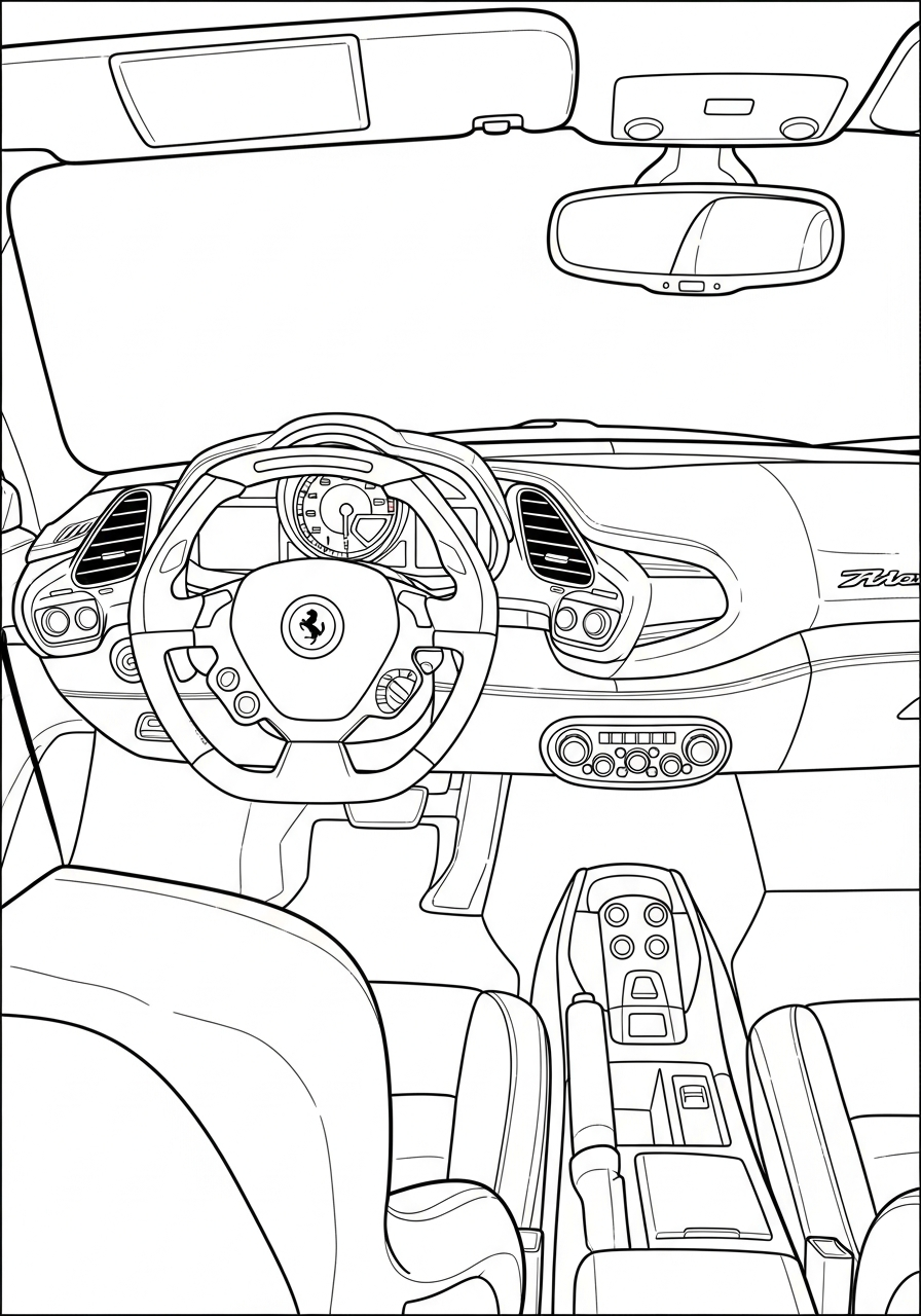 Ferrari Coloring Pages 15 Ferrari car dashboard and interior coloring page