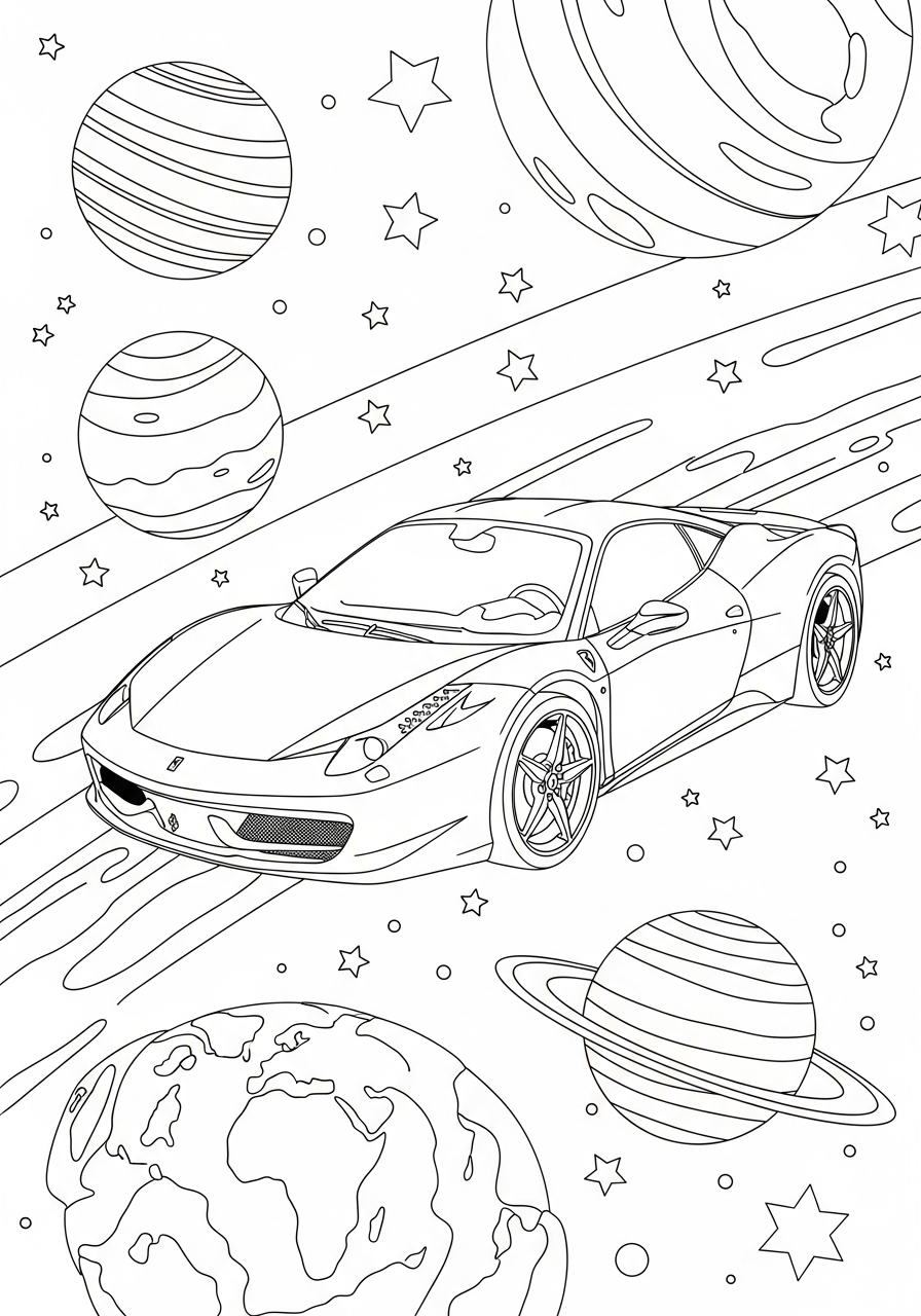 Ferrari Coloring Pages 16 Ferrari car flying in space coloring page