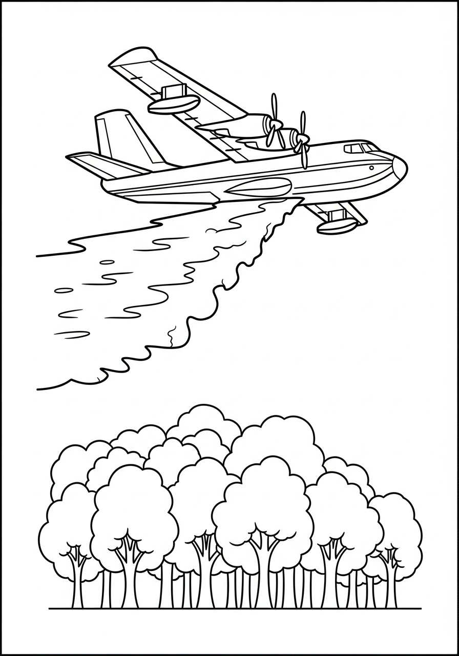 Airplane Coloring Pages 16 Firefighting plane dropping water forest coloring page
