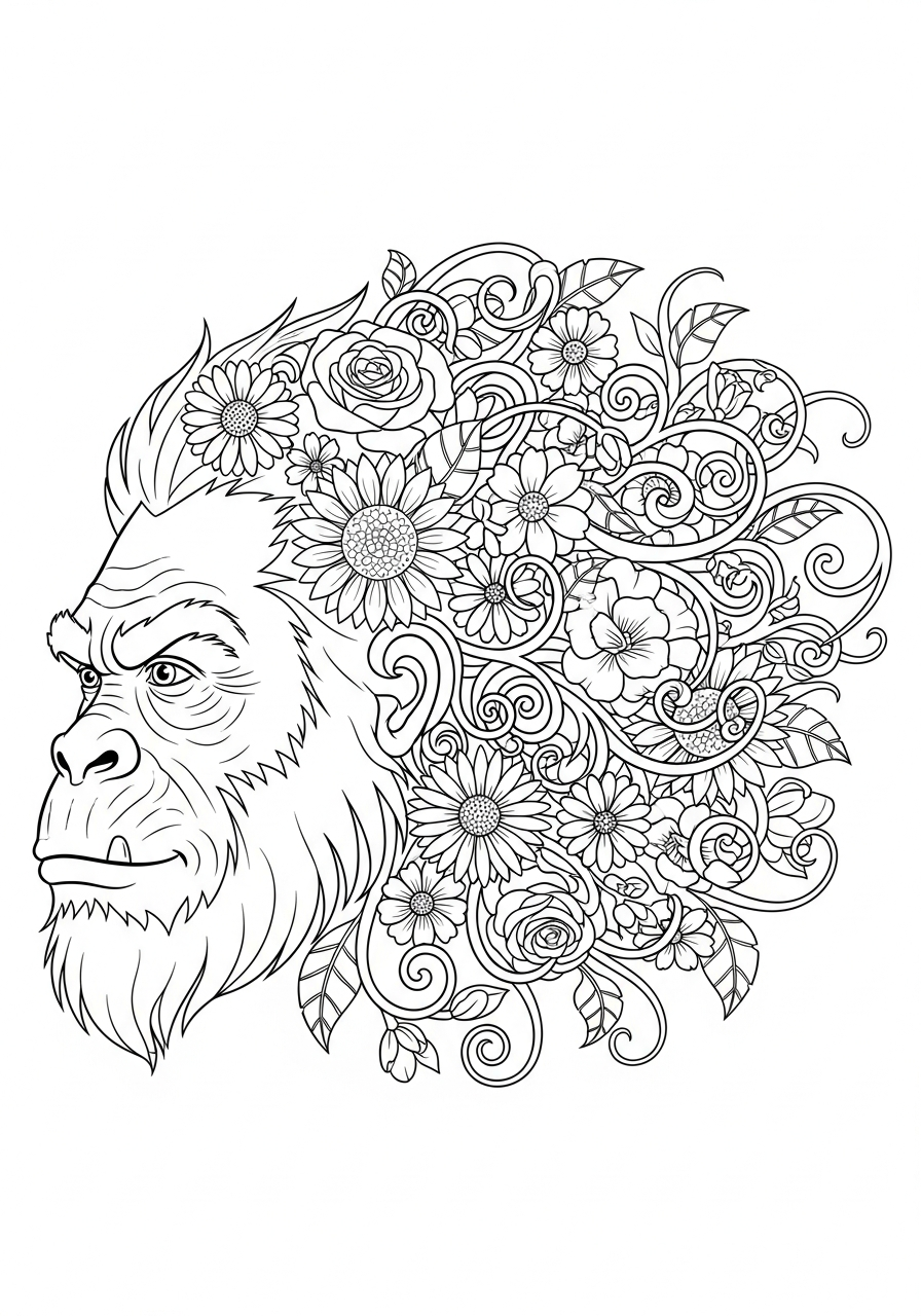 Bigfoot Coloring Pages 14 Floral hair sasquatch profile coloring page