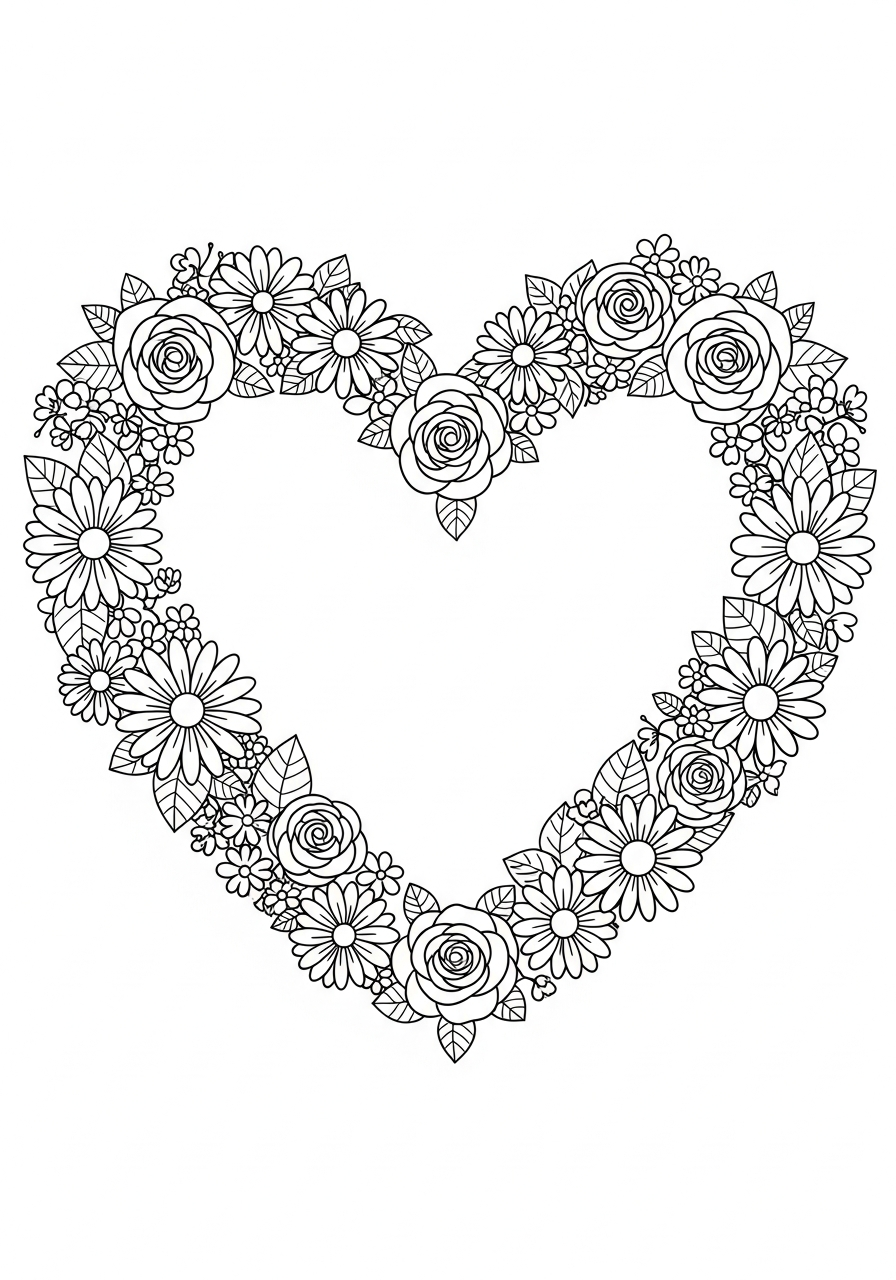Valentine's Day Coloring Pages 17 Floral heart shaped wreath valentine coloring page