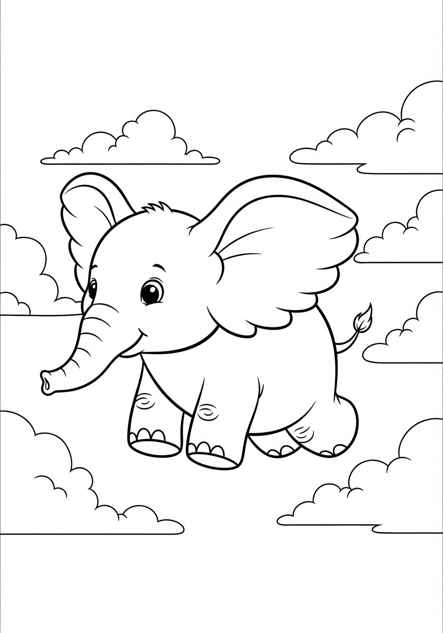 Elephant Coloring Pages 23 Flying elephant with big ears coloring page
