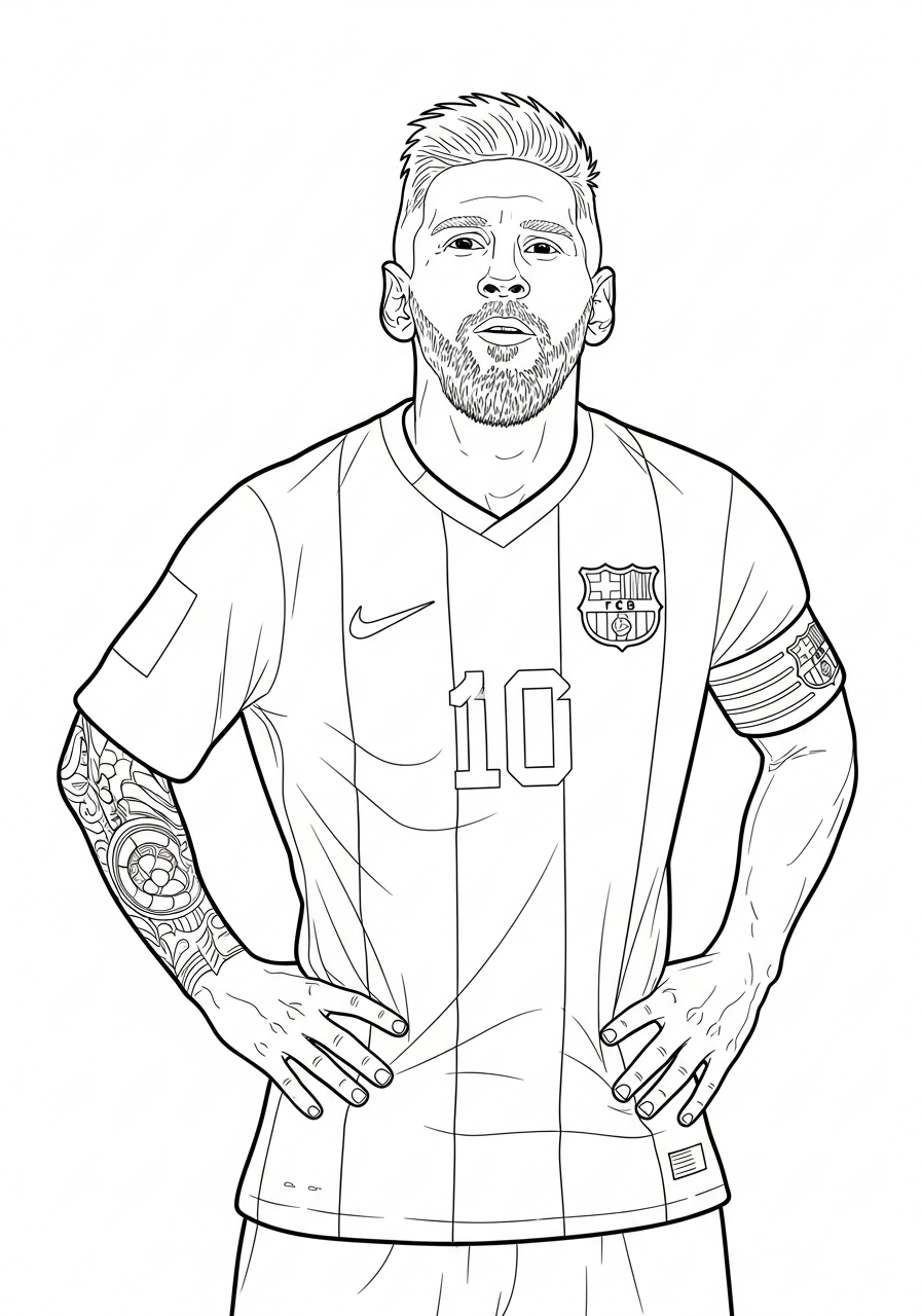 Focused Messi penalty kick coloring page