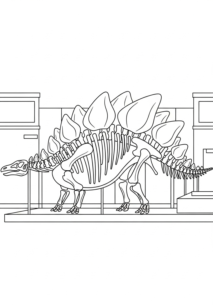 Fossil skeleton museum exhibit stegosaurus coloring page