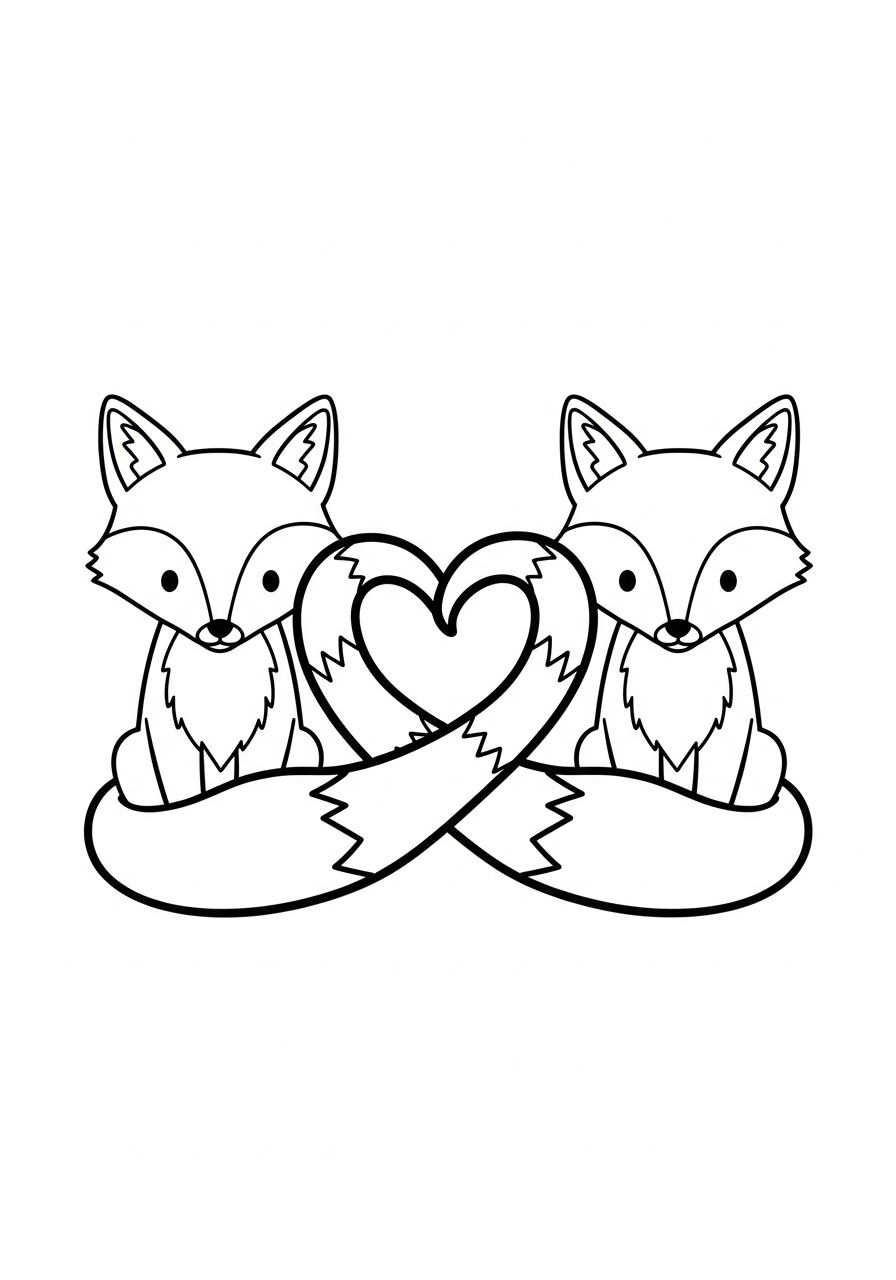Valentine's Day Coloring Pages 18 Foxes making heart shape valentine coloring page