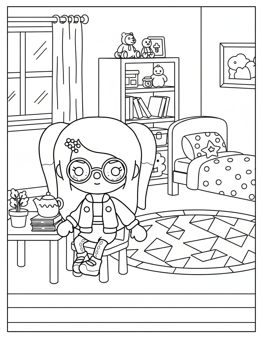 Freckled Toca Boca girl printable coloring page