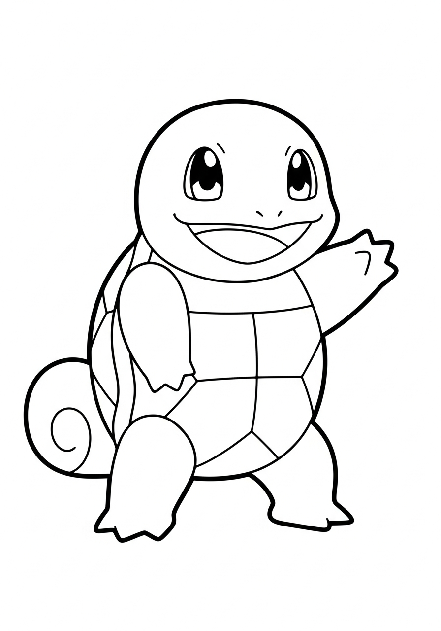 Friendly Squirtle waving hello coloring page