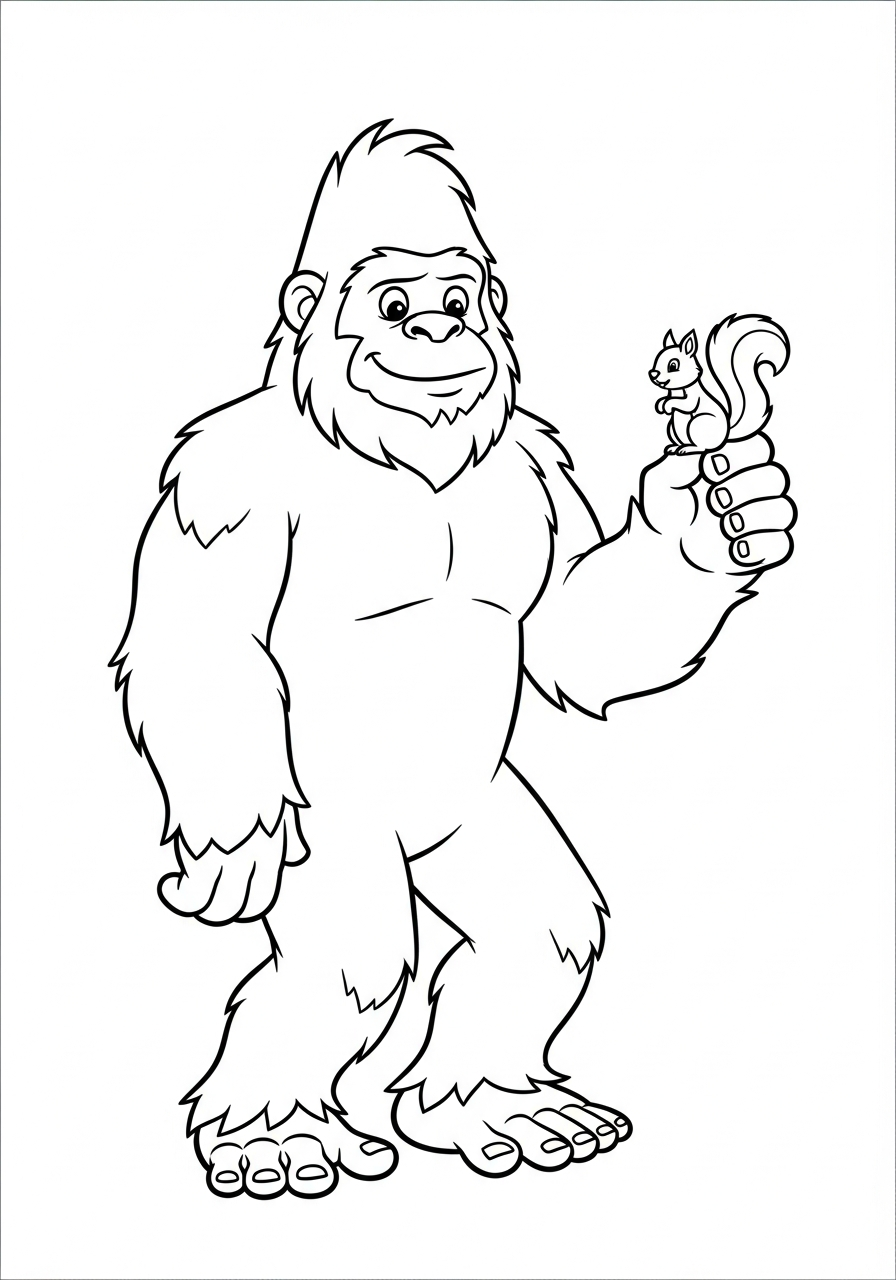 Bigfoot Coloring Pages 15 Friendly bigfoot holding small squirrel coloring page