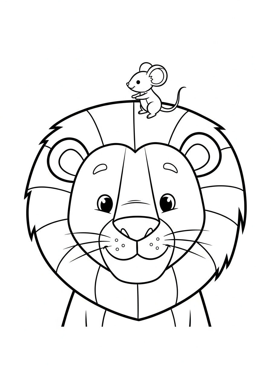 Friendly lion and little mouse coloring page