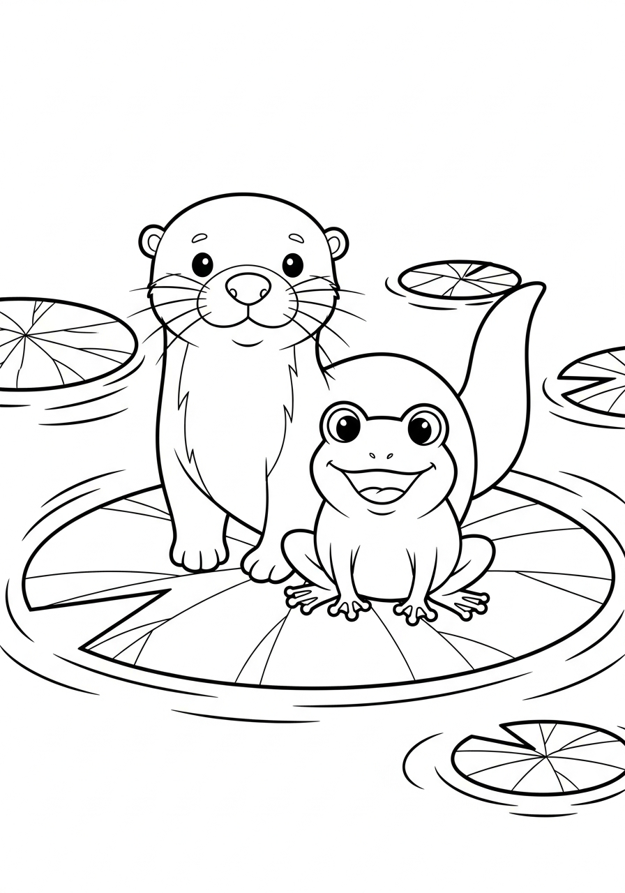 Otter Coloring Pages 12 Friends otter and frog sitting coloring page