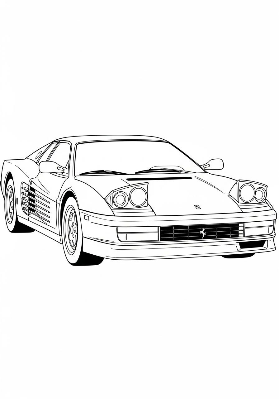 Ferrari Coloring Pages 26 Front view Ferrari Testarossa classic coloring page