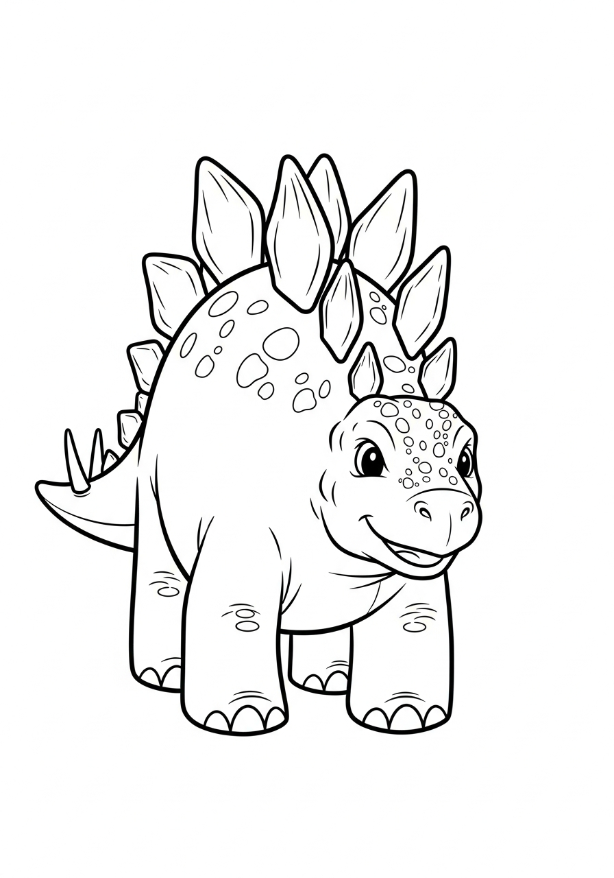 Front view smiling cute stegosaurus coloring page
