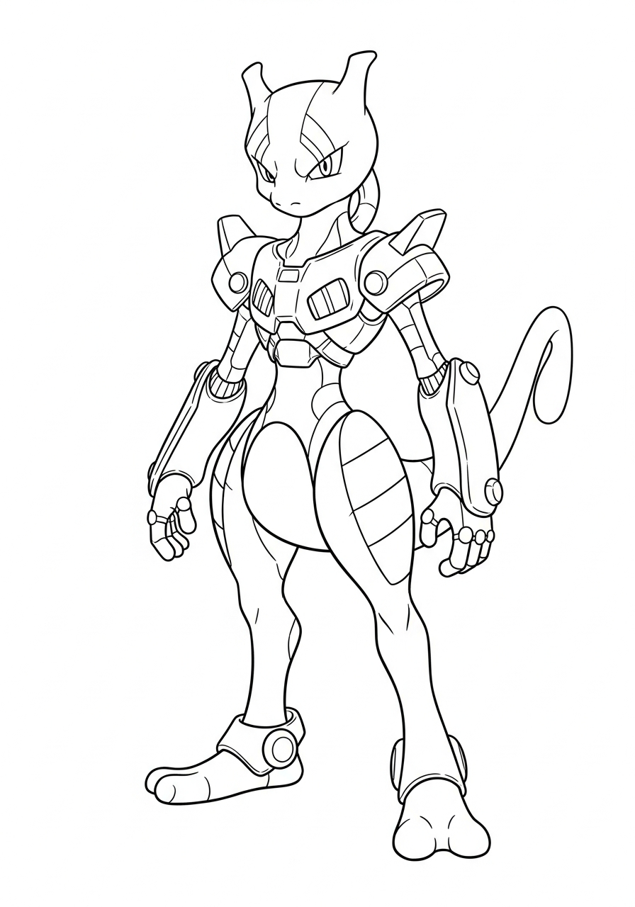 Mewtwo Coloring Pages 9 Full body Armored Mewtwo coloring page