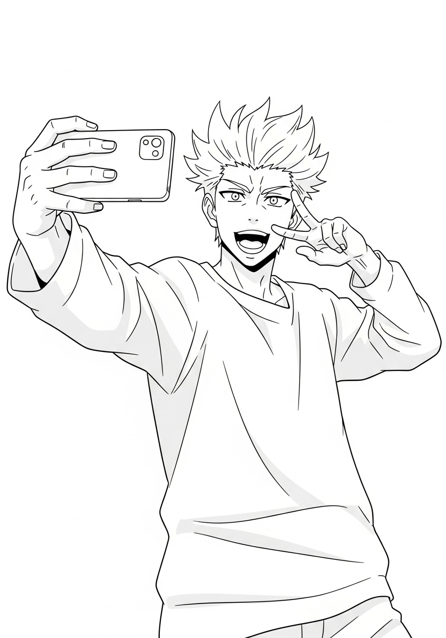 Satoru Gojo Coloring Pages 16 Funny Satoru Gojo taking selfie coloring page