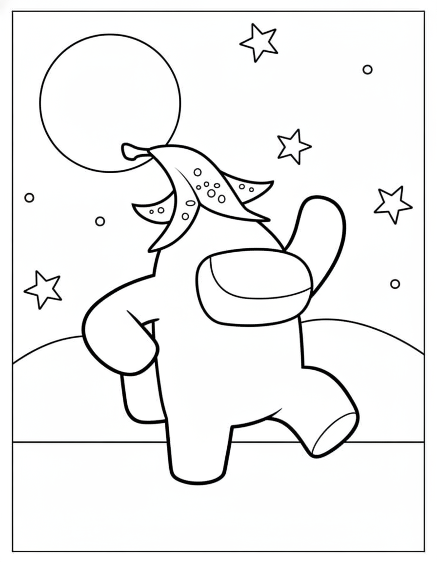 Funny banana peel hat Among Us coloring page