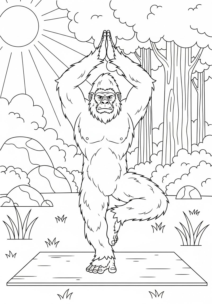 Bigfoot Coloring Pages 16 Funny bigfoot doing yoga pose coloring page