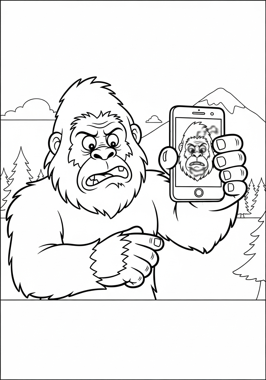 Bigfoot Coloring Pages 17 Funny bigfoot taking selfie photo coloring page