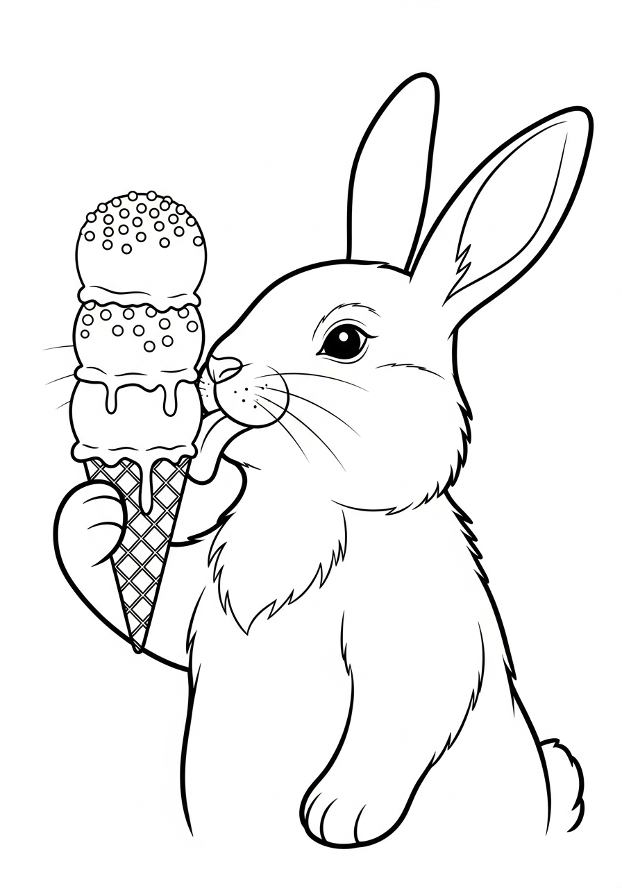 Funny bunny eating ice cream coloring page