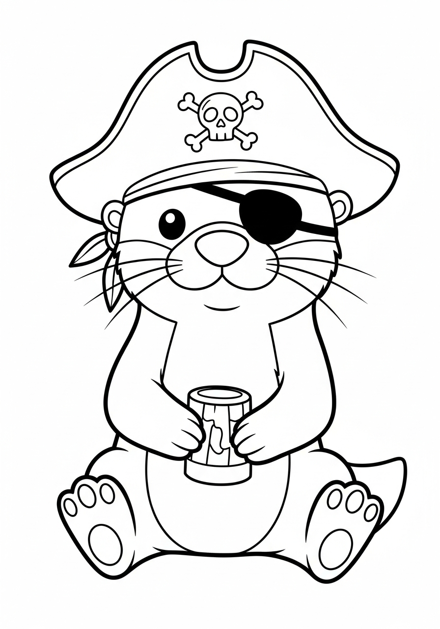 Otter Coloring Pages 13 Funny cartoon pirate otter character coloring page