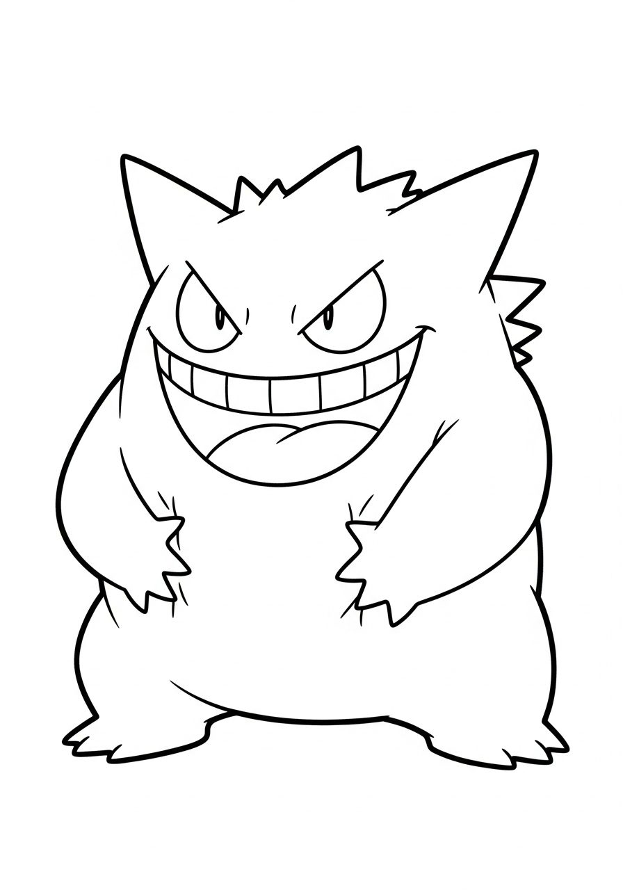 Gengar Coloring Pages 11 Funny laughing Gengar ghost coloring page