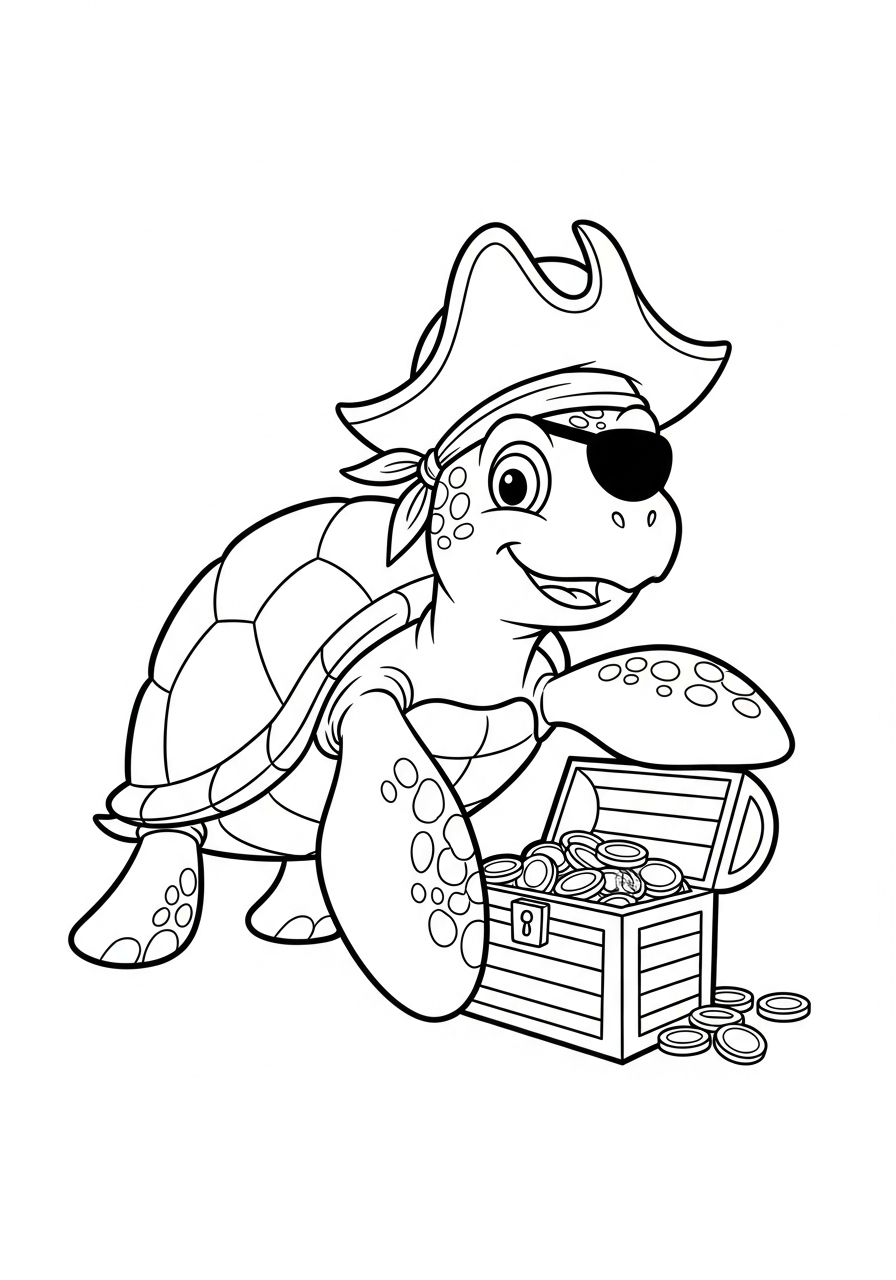 Funny pirate sea turtle character coloring page