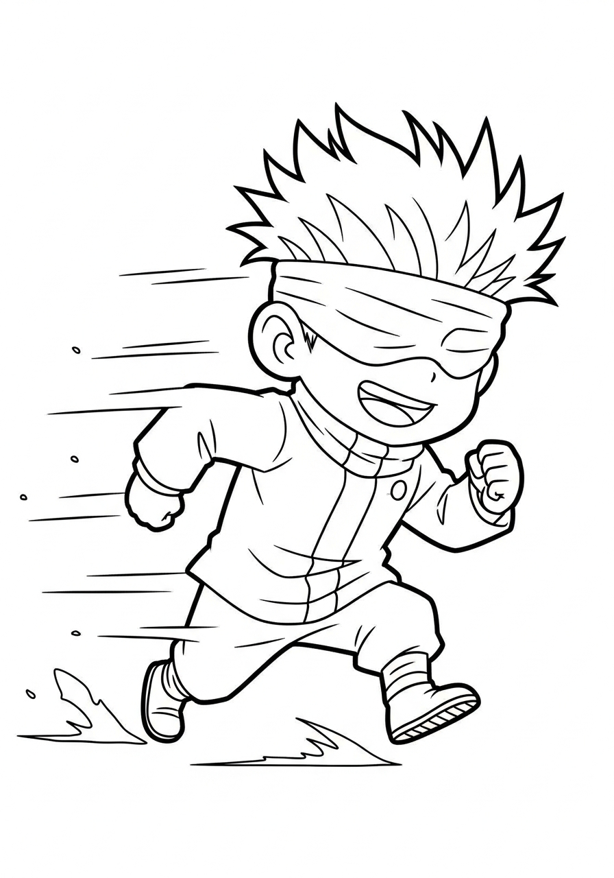 Satoru Gojo Coloring Pages 15 Funny running chibi Satoru Gojo coloring page