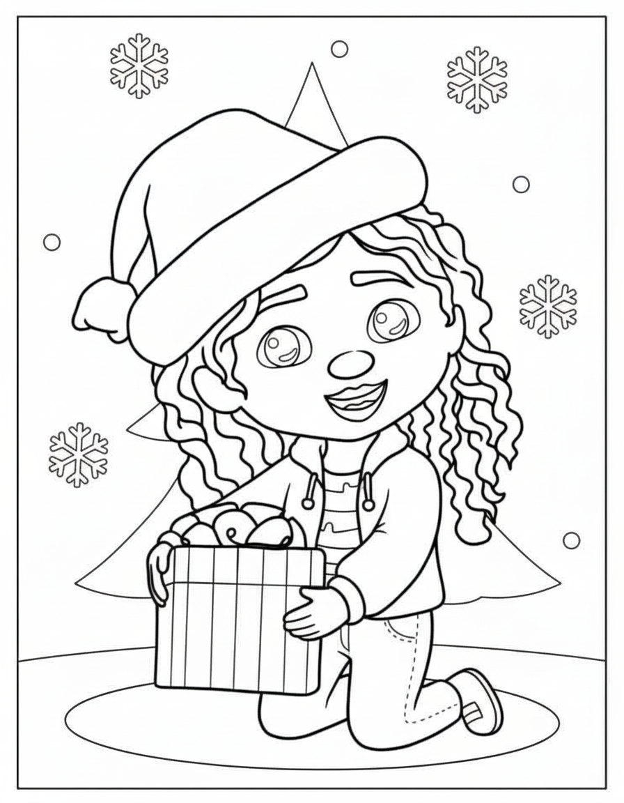 Gabby holding Christmas present Gabby’s Dollhouse coloring page