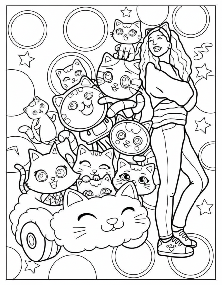 Gabby standing with friends Gabby’s Dollhouse coloring page