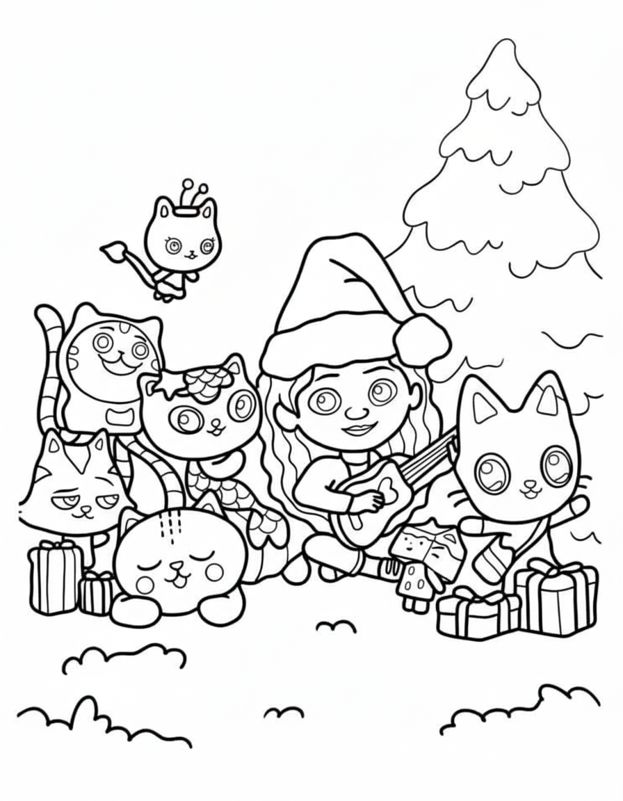 Gabby’s Dollhouse Celebrating Christmas Coloring Page