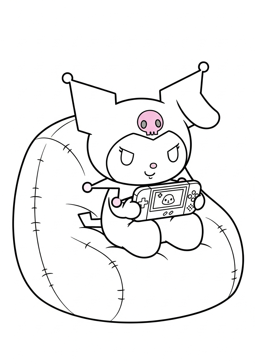 Gamer Kuromi playing video games coloring page