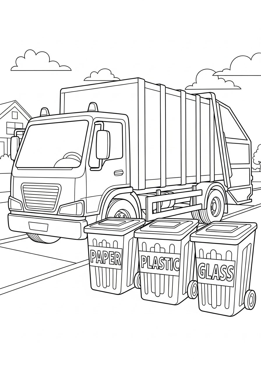 Garbage Truck Coloring Pages 18 Garbage truck with sorting bins coloring page