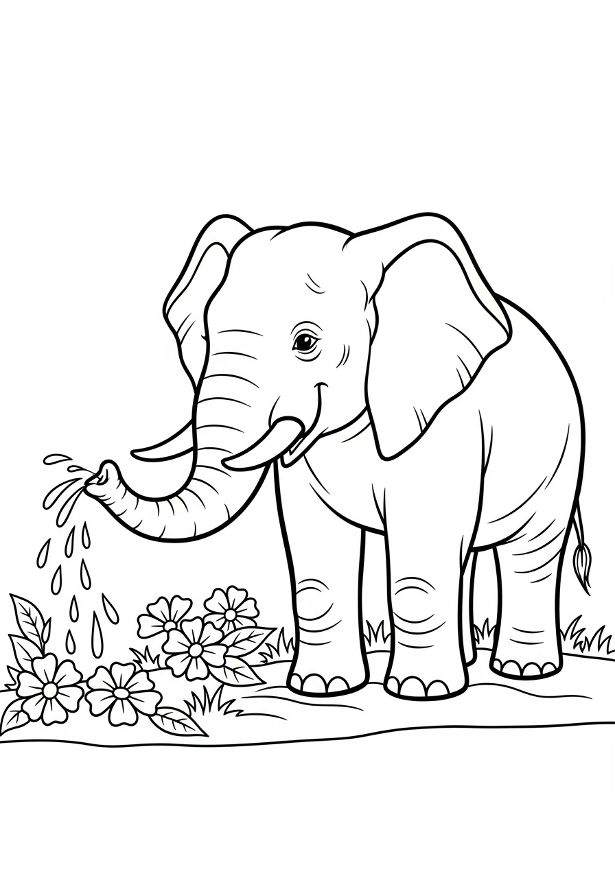 Elephant Coloring Pages 24 Gardener elephant watering flowers coloring page